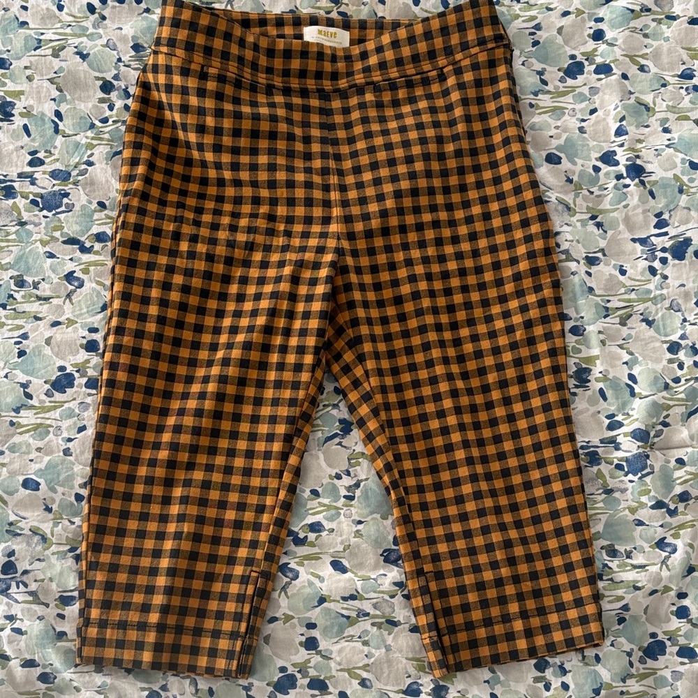 Anthropologie Black and Orange Checkered Capris